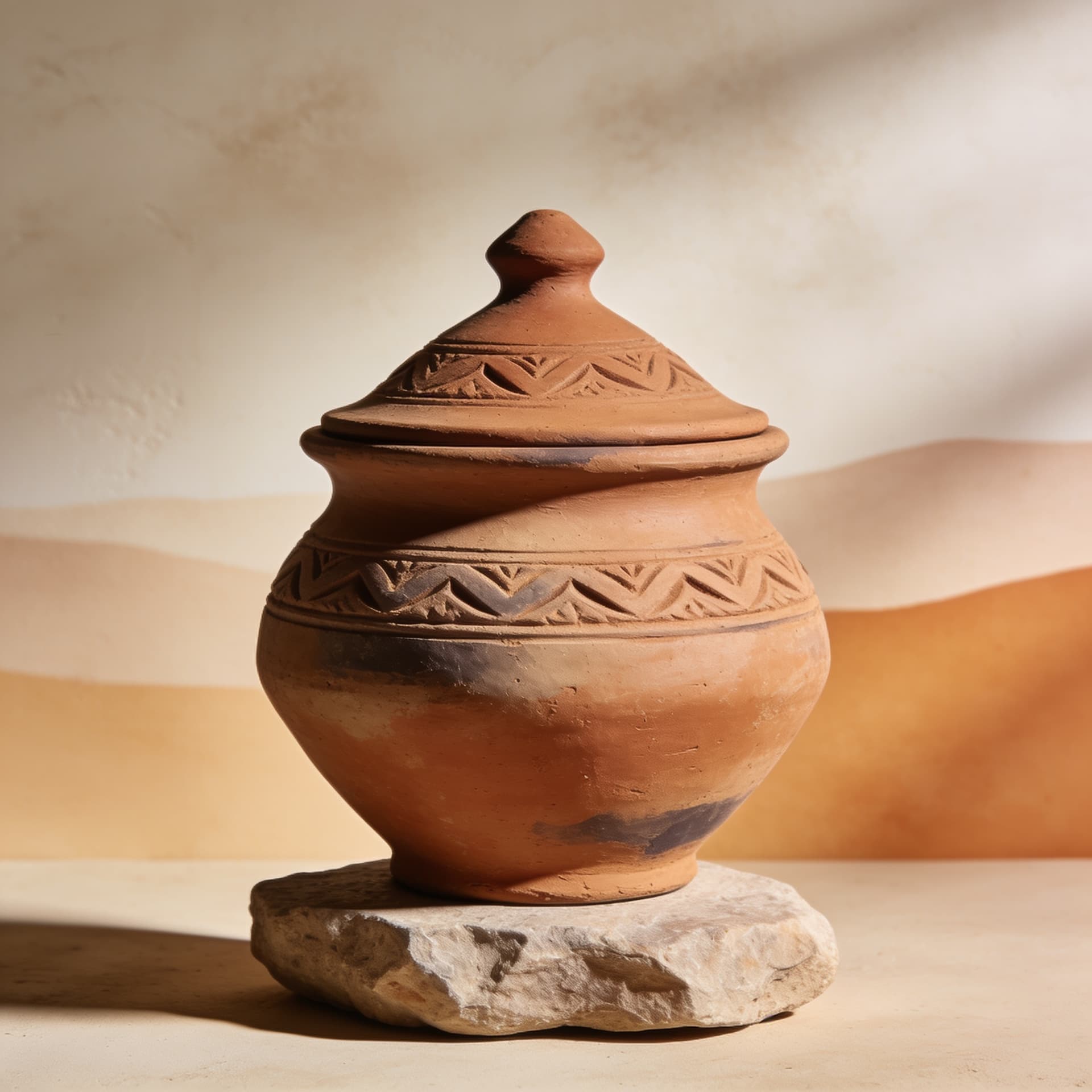 Poterie tabouna artisanale, photo produit e-commerce générée par Mana